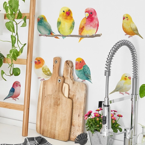 Vinilos Decorativos de Loros en Acuarela PVC Autoadhesivos Animales para Dormitorio Sala de Estar Entrada Decoración