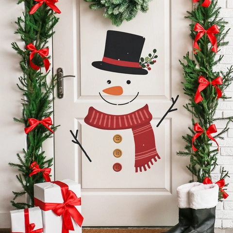 Pegatina de Inodoro y Refrigerador de Muñeco de Nieve de Navidad Vinilo de Pared DIY PVC Estampado Decoración Navideña