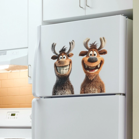 Cartoon Smiling Reindeer Wall Sticker PVC Removable Decal For Living Room Bedroom Kitchen Home Decor Christmas Holiday Window Glass Decorative Sticker