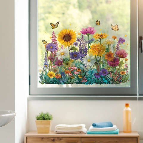 Abnehmbare Blumen Schmetterling Wandaufkleber Sonnenblume Gänseblümchen Selbstklebend PVC Wandtattoos Für Wohnzimmer Schlafzimmer