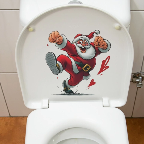 Pegatina de Inodoro de Papá Noel de Navidad PVC Impermeable Removible Calcomanía de Pared para Baño Decoración de Hogar