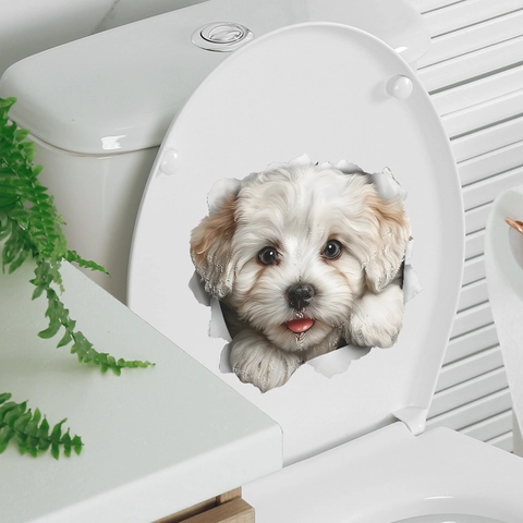 3D Cucciolo Adesivo per Gabinetto PVC Removibile Impermeabile Cane Simpatico Adesivo Murale per Bagno Decorazione Casa DIY