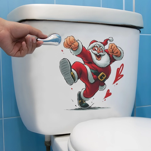 Pegatina de Inodoro de Papá Noel de Navidad PVC Impermeable Removible Calcomanía de Pared para Baño Decoración de Hogar
