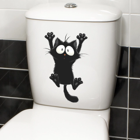 Kreative Cartoon Schwarze Katze Toilettenaufkleber Abnehmbare Wasserdichte PVC Wandtattoo Für Badezimmer Home Dekoration Humor