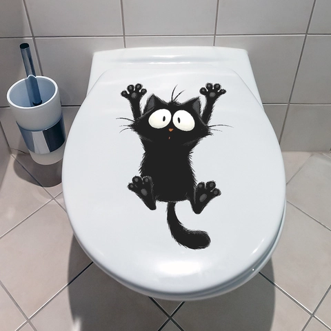 Kreative Cartoon Schwarze Katze Toilettenaufkleber Abnehmbare Wasserdichte PVC Wandtattoo Für Badezimmer Home Dekoration Humor