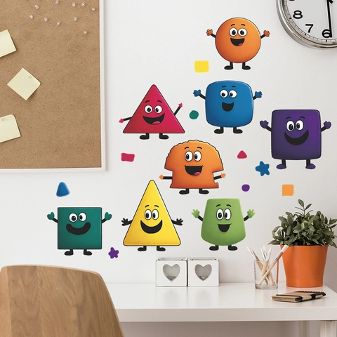 Adesivi Murali Forme Geometriche Cartone Animato Con Espressioni Facciali Divertenti Per Camera Bambini Scuola PVC