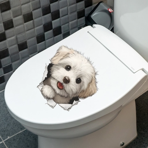 3D Maltese Dog Toilet Sticker Cute Puppy Peeking Removable Waterproof PVC Wall Decal For Bathroom Home Decor HY-M496