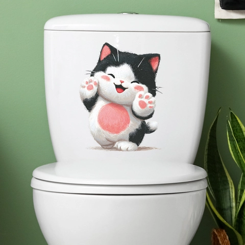 Cute Cartoon Cat Toilet Seat Sticker Waterproof PVC Wall Decal For Bathroom Home Decor Removable Animal Sticker