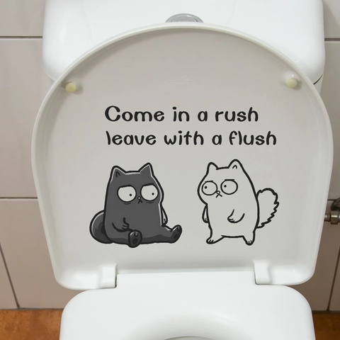 Autocollant de Toilette Chat de Dessin Animé Amusant Sticker Mural en PVC Amovible Avec Slogan Décoration de Salle de Bain