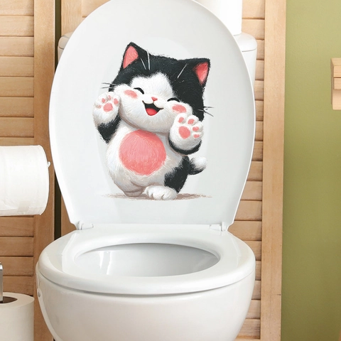 Cute Cartoon Cat Toilet Seat Sticker Waterproof PVC Wall Decal For Bathroom Home Decor Removable Animal Sticker