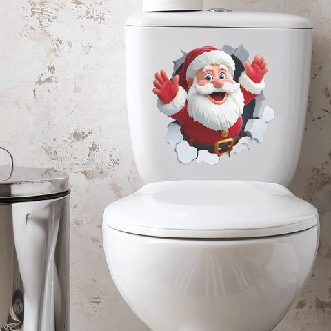 Adesivo per WC 3D di Babbo Natale di Natale Decalcomania da Muro in PVC Rimovibile per il Bagno Casa Decorazione Festiva Murale delle Vacanze