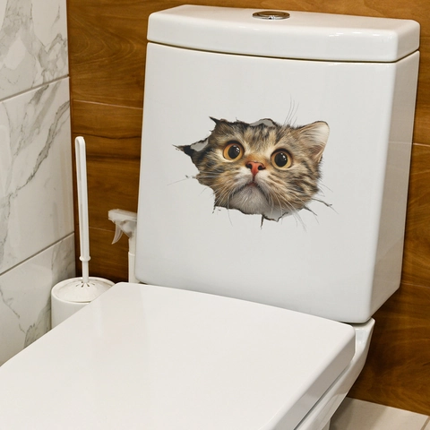 3D Cute Cartoon Cat Toilet Sticker Removable Waterproof PVC Wall Decal For Bathroom Kitchen Living Room Home Decor