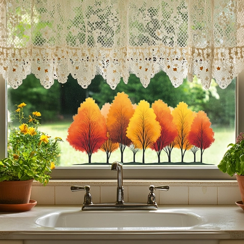 Pegatina de Pared de Árbol de Bosque de Otoño Calcomanía de Ventana de PVC Extraíble Adhesivo Decorativo para Vidrio