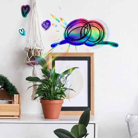 Holografische Regenboog Suncatcher Venstersticker Hart Ring Prisma Decal DIY Glas Muur Decor Voor Huis Slaapkamer Woonkamer