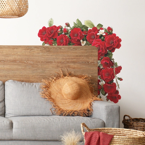 Romantic Red Rose Floral Wall Sticker Self-Adhesive PVC Decal For Living Room Bedroom Dorm Corner Home Decor Art