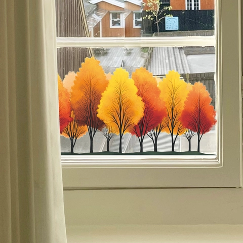 Pegatina de Pared de Árbol de Bosque de Otoño Calcomanía de Ventana de PVC Extraíble Adhesivo Decorativo para Vidrio