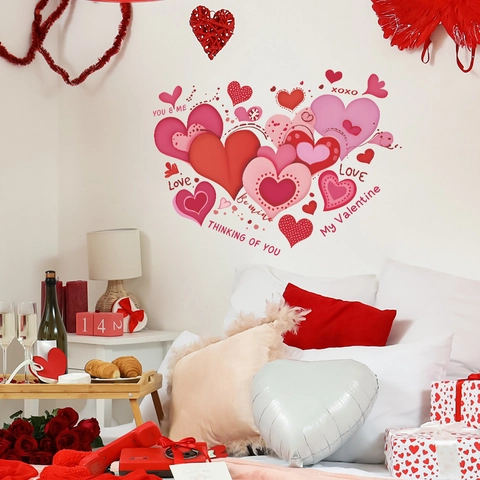 Valentinstag Herz Wandtattoo Romantische Liebeszitate PVC Abnehmbarer Aufkleber Für Schlafzimmer Wohnzimmer Haus Deko