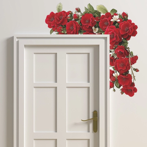 Romantic Red Rose Floral Wall Sticker Self-Adhesive PVC Decal For Living Room Bedroom Dorm Corner Home Decor Art
