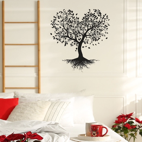 Minimalist Heart Tree Silhouette Wall Sticker PVC Self Adhesive Removable Decal For Romantic Living Room Bedroom Home Decor