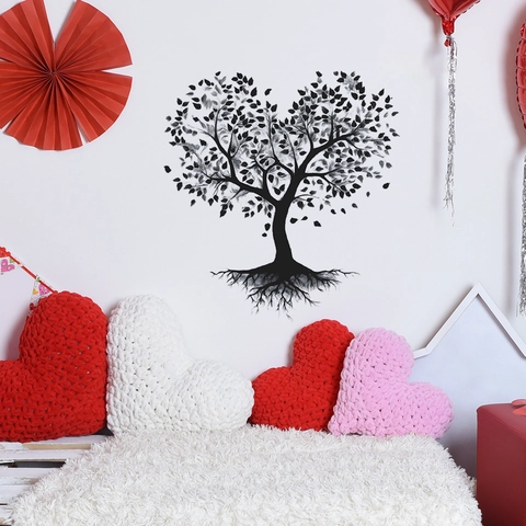Minimalist Heart Tree Silhouette Wall Sticker PVC Self Adhesive Removable Decal For Romantic Living Room Bedroom Home Decor