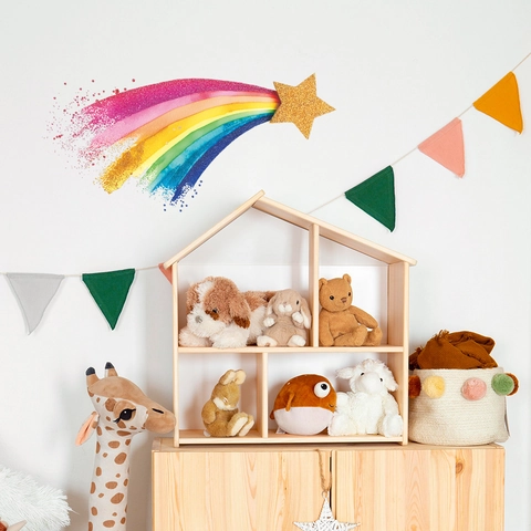 Star Rainbow Splash Wall Sticker For Kids Nursery Bedroom PVC Self Adhesive Removable Water Color Wall Decal Home Decor