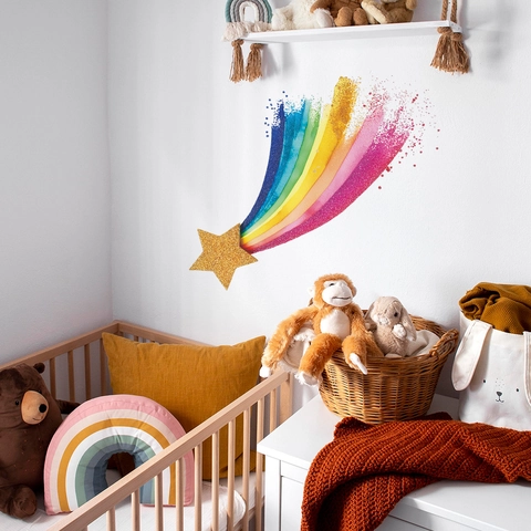 Star Rainbow Splash Wall Sticker For Kids Nursery Bedroom PVC Self Adhesive Removable Water Color Wall Decal Home Decor