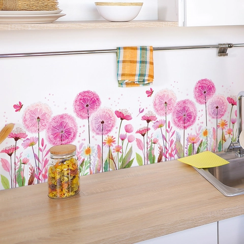 Pegatina de Pared de Diente de León Rosa Mariposa Vinilos de Ventana PVC Removibles Para Dormitorio Sala De Estar Casa