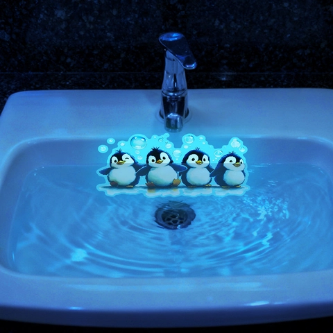 Pegatinas de Pared de Pingüino Luminoso Glow In The Dark Animal de Dibujos Animados PVC Pegatinas de Inodoro para Niños Baño Hogar