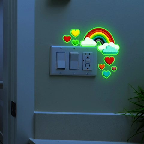 Adesivo da Parete Fluorescente Arcobaleno Nuvola Cuore per Cameretta dei Bambini Bagno Decorazione Casa Autoadesivo