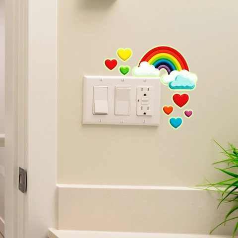 Adesivo da Parete Fluorescente Arcobaleno Nuvola Cuore per Cameretta dei Bambini Bagno Decorazione Casa Autoadesivo