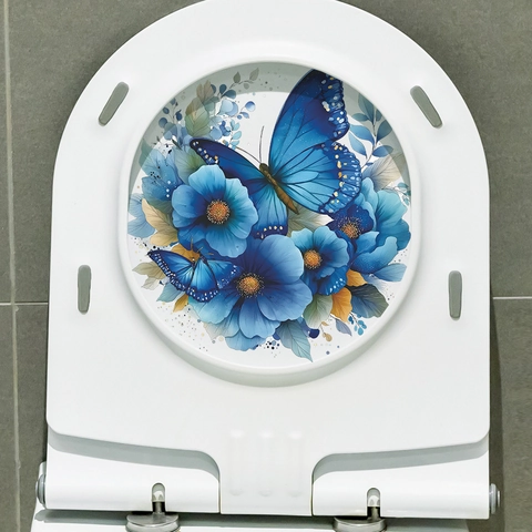 Blauwe Vlinder Bloemen Badkamer Toilet Sticker Waterdicht PVC Zelfklevend Aquarel Bloem Muursticker Huis Toilet Decoratie