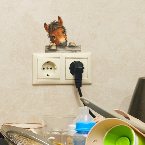 3D Cartoon Pony Light Switch Sticker PVC Waterproof Wall Decal For Home Socket Decoration Cute Animal Removable Sticker