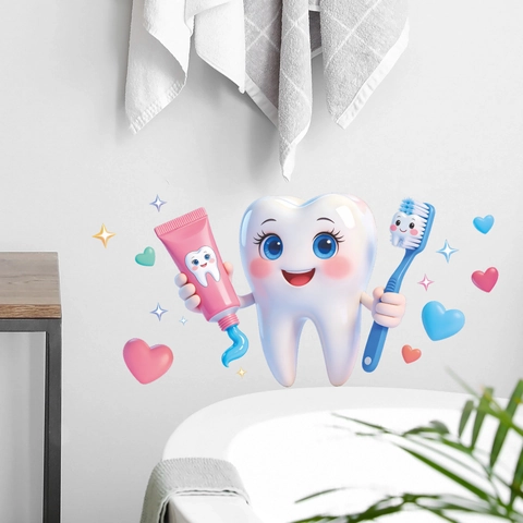 Cartoon Tooth Bathroom Wall Sticker PVC Waterproof Static Film Vinyl Decal For Kids Dental Clinic Decoration Heart Pattern