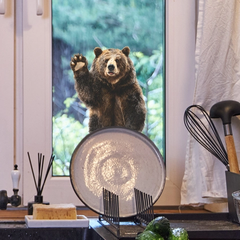 Creative Realistic Waving Brown Bear Wall Sticker PVC Self Adhesive Animal Decal For Window Mirror Home Decoration