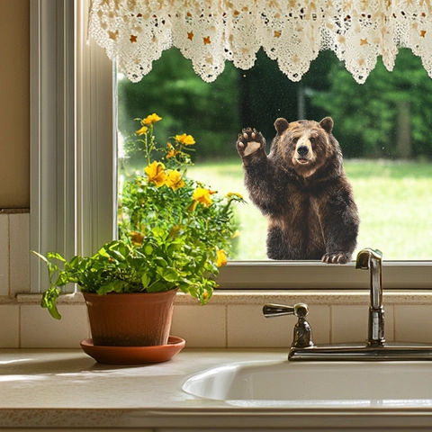 Creative Realistic Waving Brown Bear Wall Sticker PVC Self Adhesive Animal Decal For Window Mirror Home Decoration