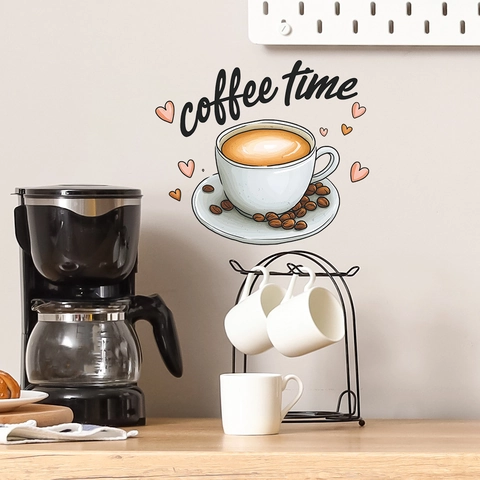 Coffee Time Theme Wall Sticker PVC Static Adsorption Removable Art Decal For Kitchen Dining Room Dormitory Home Decoration