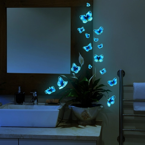Adesivi Murali Farfalla Blu Luminosi Si Illuminano Al Buio PVC Removibile Autoadesivo Decorazione Domestica Per Parete Bagno