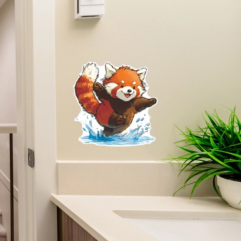Simpatico Adesivo da Parete Panda Rosso Cartone Animato Fluorescente Autoadesivo Rimovibile PVC Luce Blu Decorazione