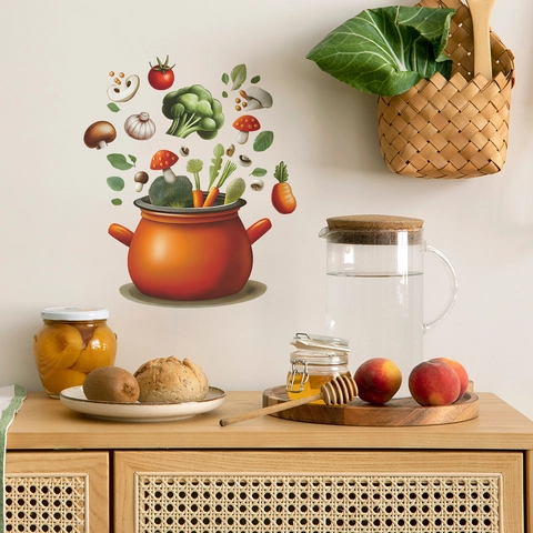 Fresh Vegetables Cooking Pot Kitchen Wall Sticker Removable PVC Decal For Restaurant Dining Room Home Decor Mural