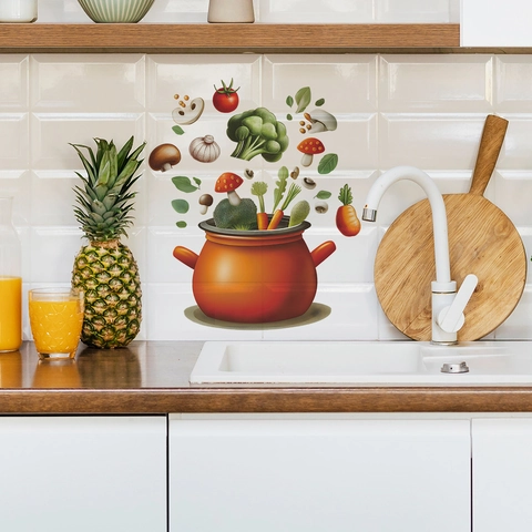 Fresh Vegetables Cooking Pot Kitchen Wall Sticker Removable PVC Decal For Restaurant Dining Room Home Decor Mural