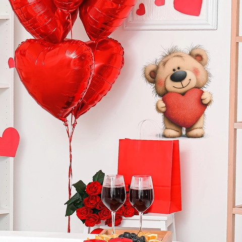 Simpatico Adesivo per WC con Orsetto dei Cartoni Animati e Cuore Decalcomania da Parete in PVC Impermeabile per la Decorazione della Casa