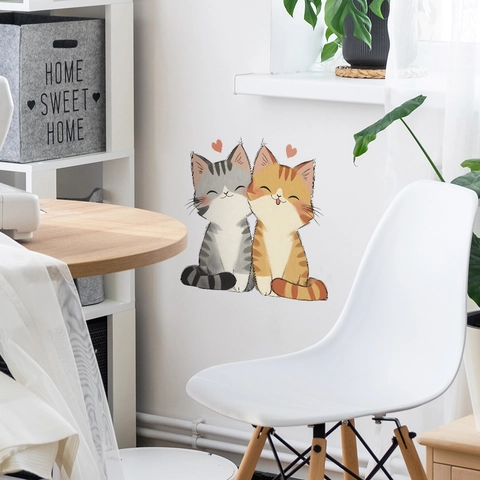 Schattige Cartoon Paar Katten Hart Toiletsticker PVC Waterdicht Verwijderbare Muursticker Voor Badkamer Huisdecoratie Sticker