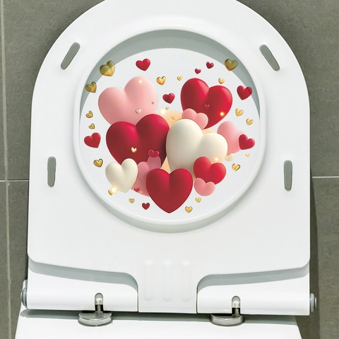 Autocollant de Toilettes Romantique Cœur en PVC Imperméable Motif de Cœur Amovible Décoration de Salle de Bain