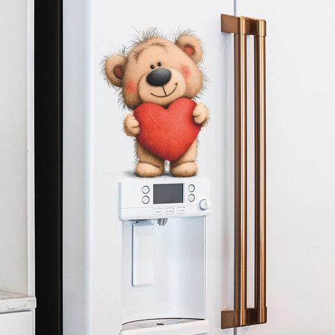 Simpatico Adesivo per WC con Orsetto dei Cartoni Animati e Cuore Decalcomania da Parete in PVC Impermeabile per la Decorazione della Casa
