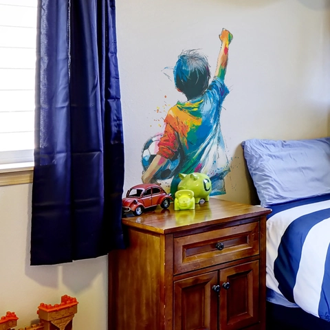 Aquarell Fußball Junge Silhouette Wandtattoo PVC Selbstklebende Kunst Aufkleber Für Kinder Jungen Schlafzimmer Home Decor