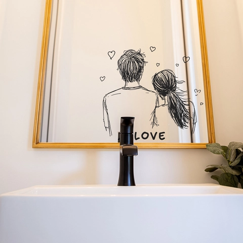 Couple Back View Heart LOVE Wall Sticker Hand Drawn Black Line PVC Adhesive Decal Minimalist Romantic Bedroom Home Decor