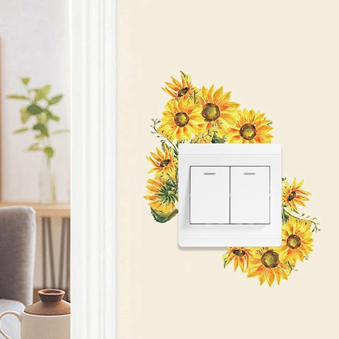 Aquarell Sonnenblume Schalter Aufkleber PVC Handbemalte Florale Wandtattoo Für Schlafzimmer Wohnzimmer Eingang Home Decor Accessoire