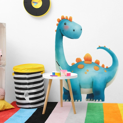 Cute Cartoon Blue Brontosaurus Wall Sticker Large Removable PVC Dinosaur Wall Decals For Kids Bedroom Nursery Home Decor