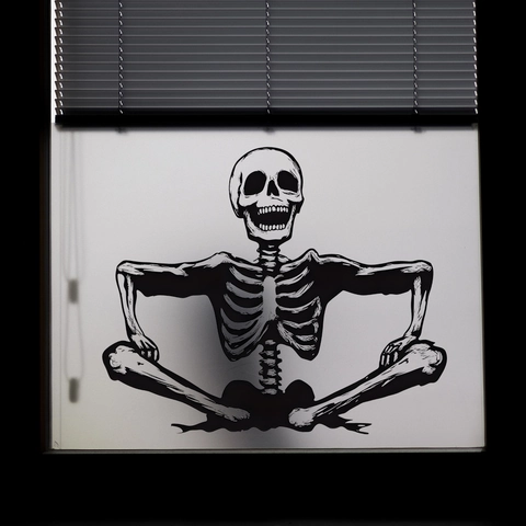Halloween Smiling Skeleton Wall Sticker Removable PVC Window Decal For Home Decor Holiday Party Supplies Gothic Decor