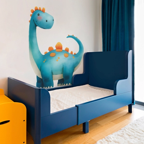 Cute Cartoon Blue Brontosaurus Wall Sticker Large Removable PVC Dinosaur Wall Decals For Kids Bedroom Nursery Home Decor